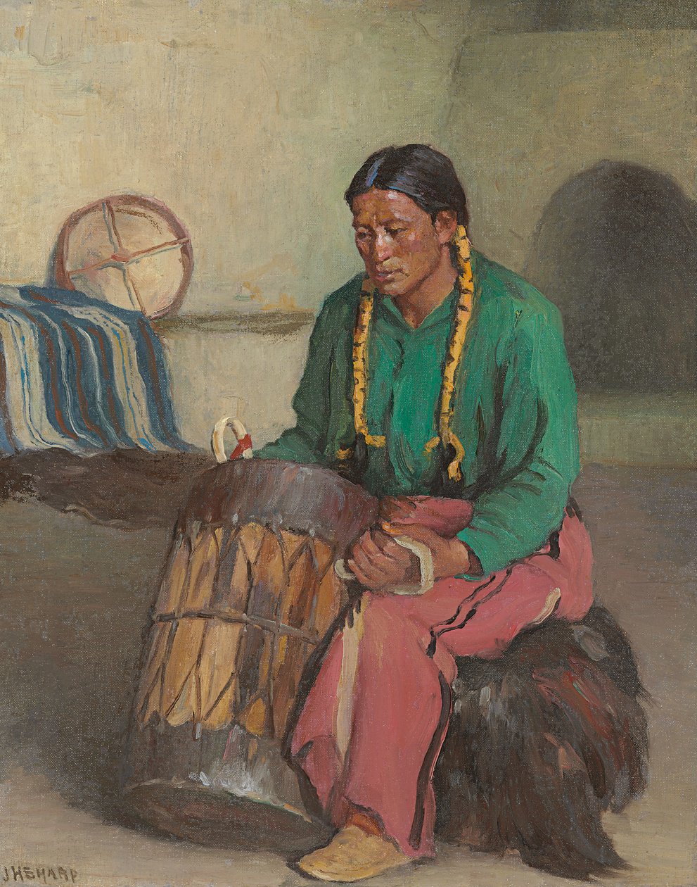 Taos Tören Davulu (tuval üzerine yağlıboya) by Joseph Henry Sharp