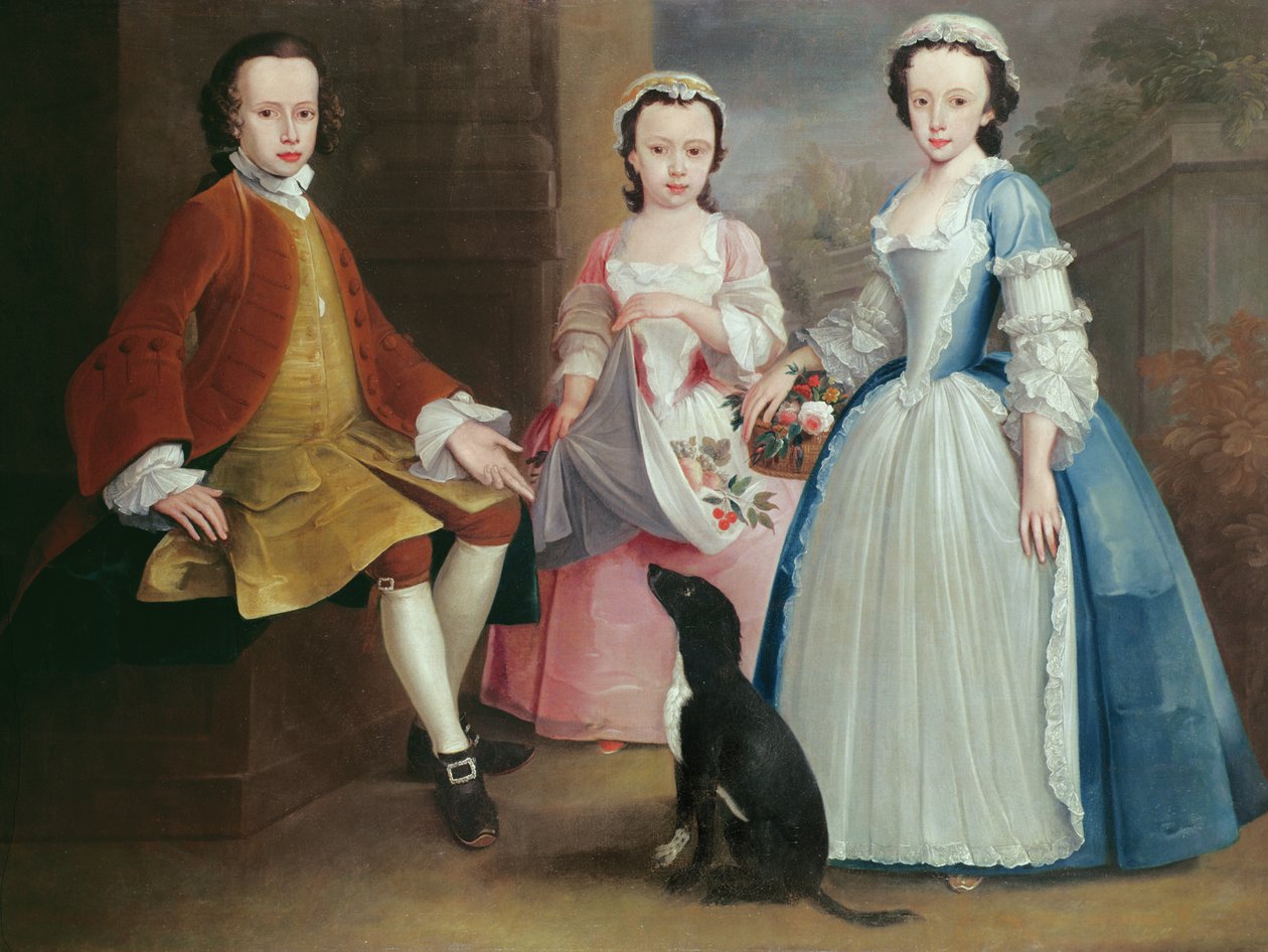 Sara, Anna ve Evan Davies köpekleriyle birlikte by Joseph Highmore