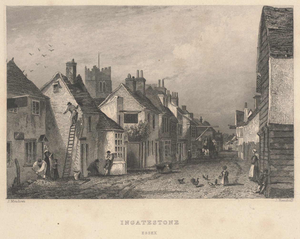 Ingatestone, Essex, John Henry Henshall tarafından yapılan baskı by Joseph Kenny (after) Meadows