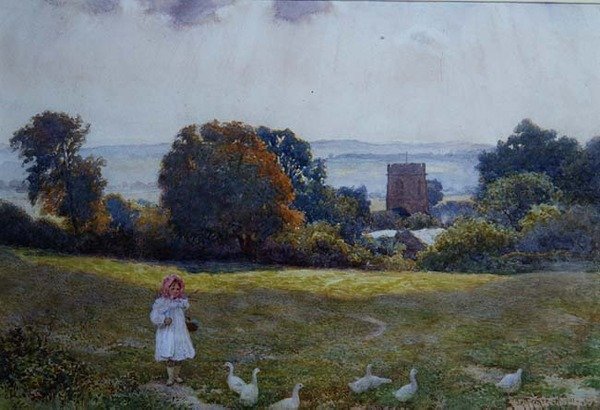 Çayırda Ördeklerle Küçük Bir Kız by Joseph Kirkpatrick
