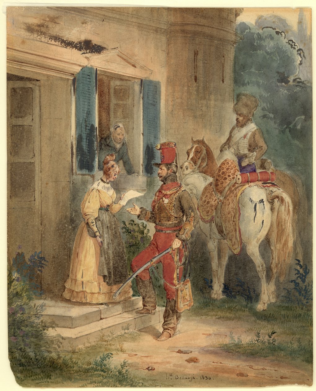 Haber Veren Hussars (kağıt üzerine suluboya ve mürekkep) by Joseph Louis Hippolyte Bellange