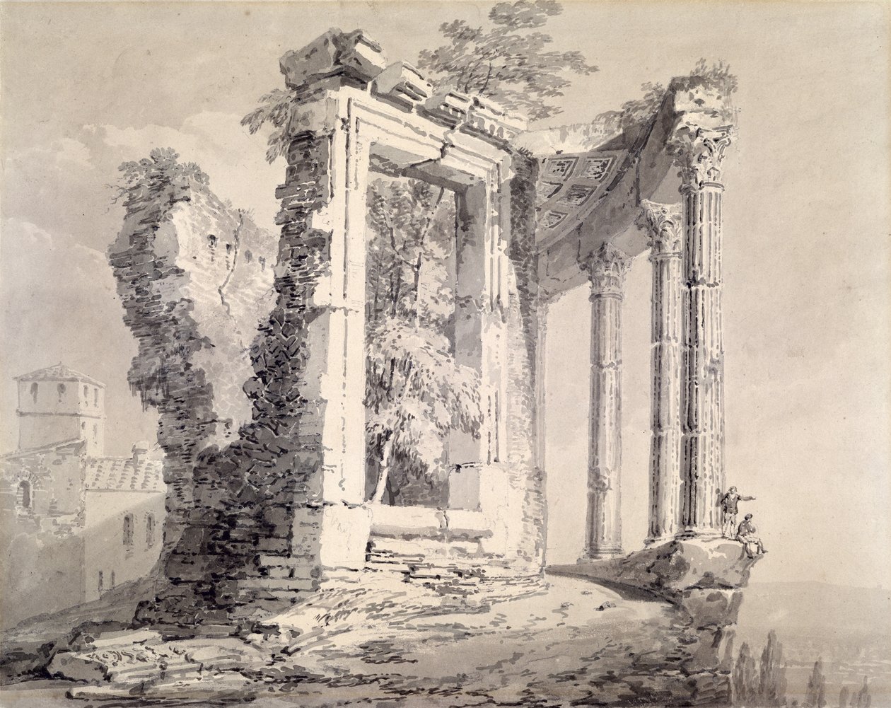 Sibyl Tapınağı, Tivoli (kağıt üzerine kalem ve sulu boya) by Joseph Mallord William (attr.to) Turner