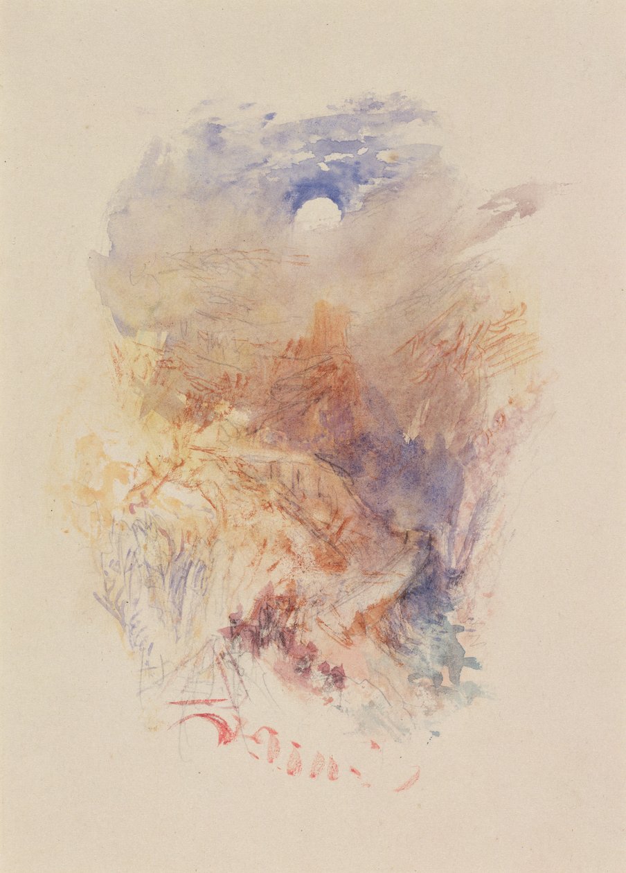A Mountain Pass in Moonlight, 1845 dolayları (kağıt üzerine suluboya) by Joseph Mallord William Turner