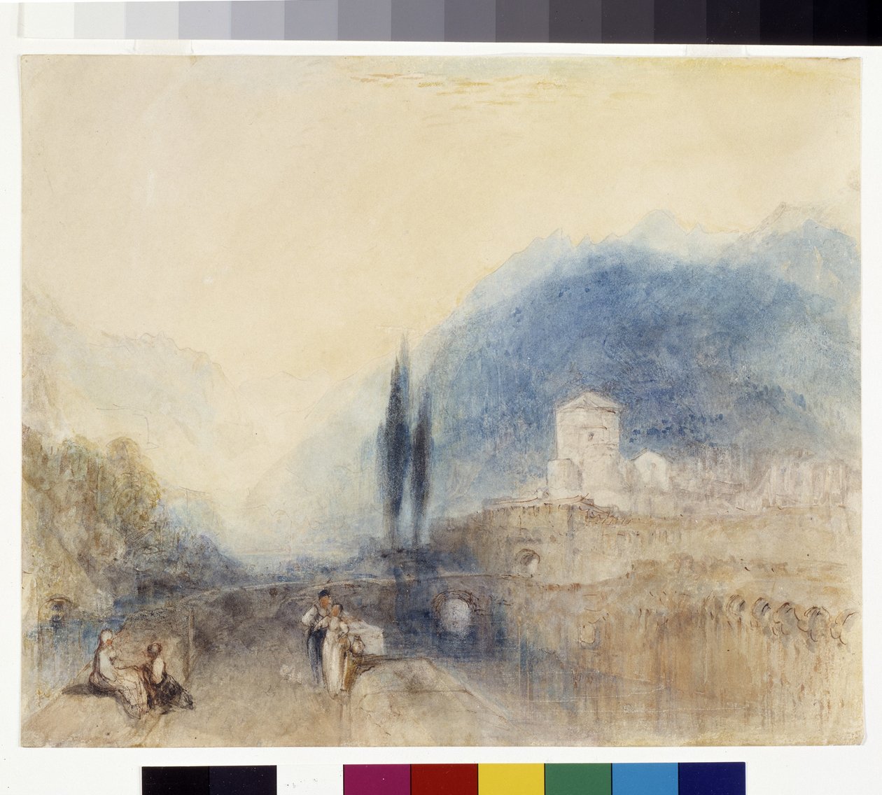 Bellinzona (beyaz kağıt üzerine kalem ve kırmızı mürekkeple sulu boya) by Joseph Mallord William Turner
