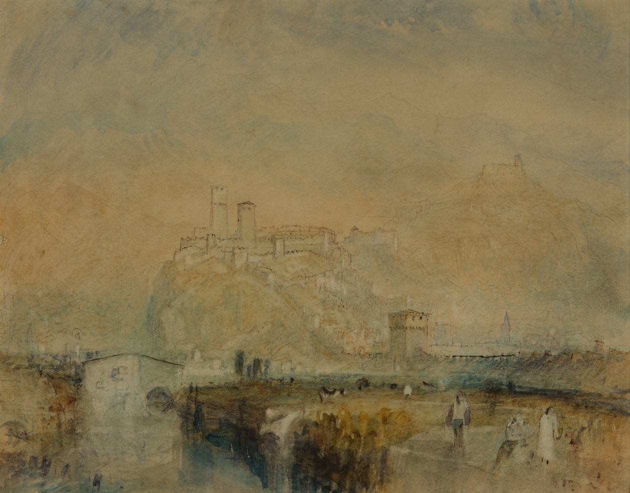 Bellinzona hayır. 11, İsviçre, c.1843 (kağıt üzerinde kurşun kalem izleri üzerine suluboya, kalem ve mürekkep ve gövde rengi) by Joseph Mallord William Turner