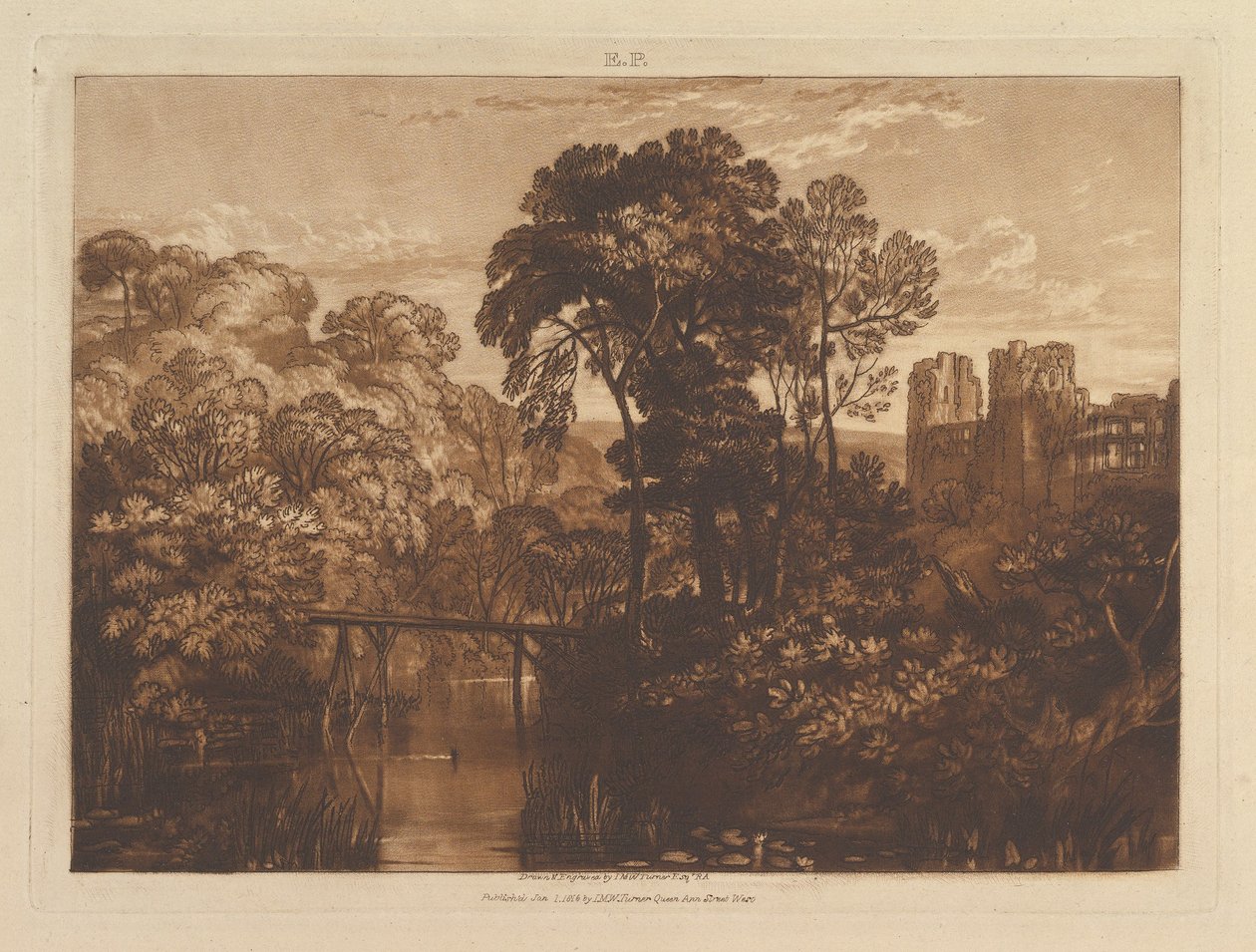 Berry Pomeroy Castle Liber Studiorum, bölüm XII, levha 58, 1 Ocak 1816. by Joseph Mallord William Turner