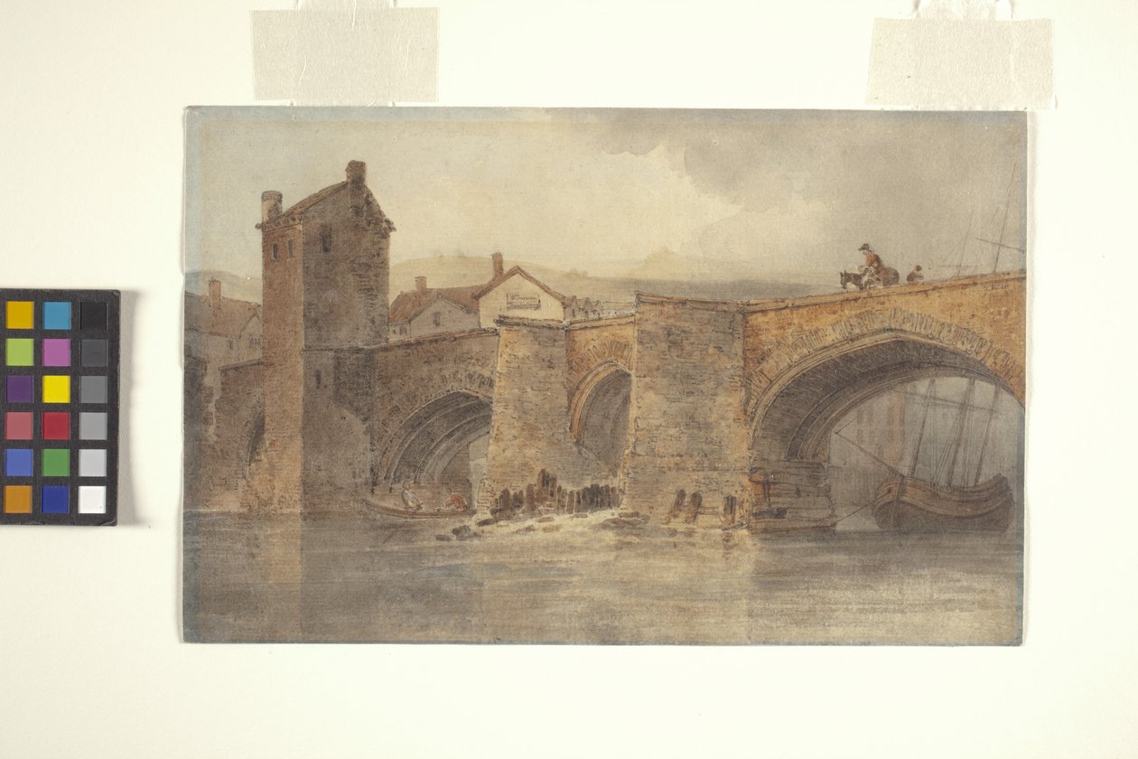 Chester Bridge (kirli beyaz dokuma kağıt üzerine kalem üzerine suluboya) by Joseph Mallord William Turner