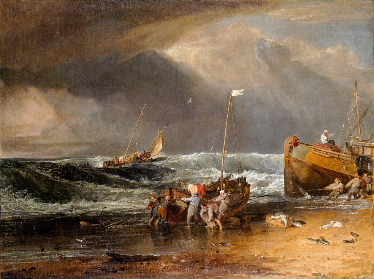 Kıyıya Kayık Çeken Balıkçıların Sahil Sahnesi veya Iveagh Deniz Parçası (tuval üzerine yağlı boya) by Joseph Mallord William Turner