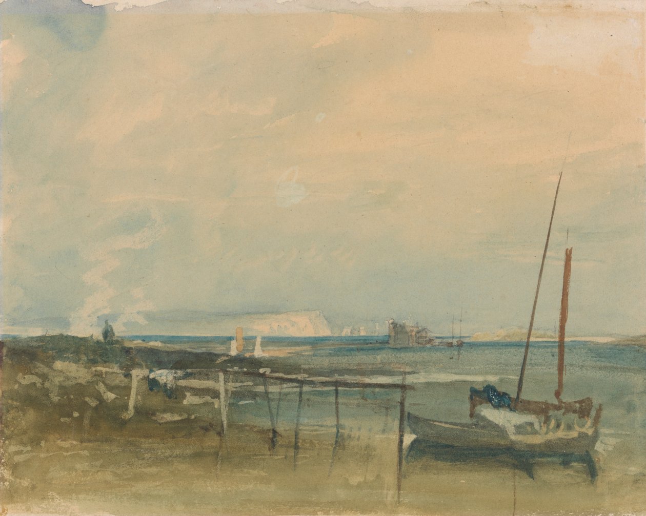 Beyaz Kayalıklar ve Kıyıda Tekneler ile Sahil Manzarası by Joseph Mallord William Turner