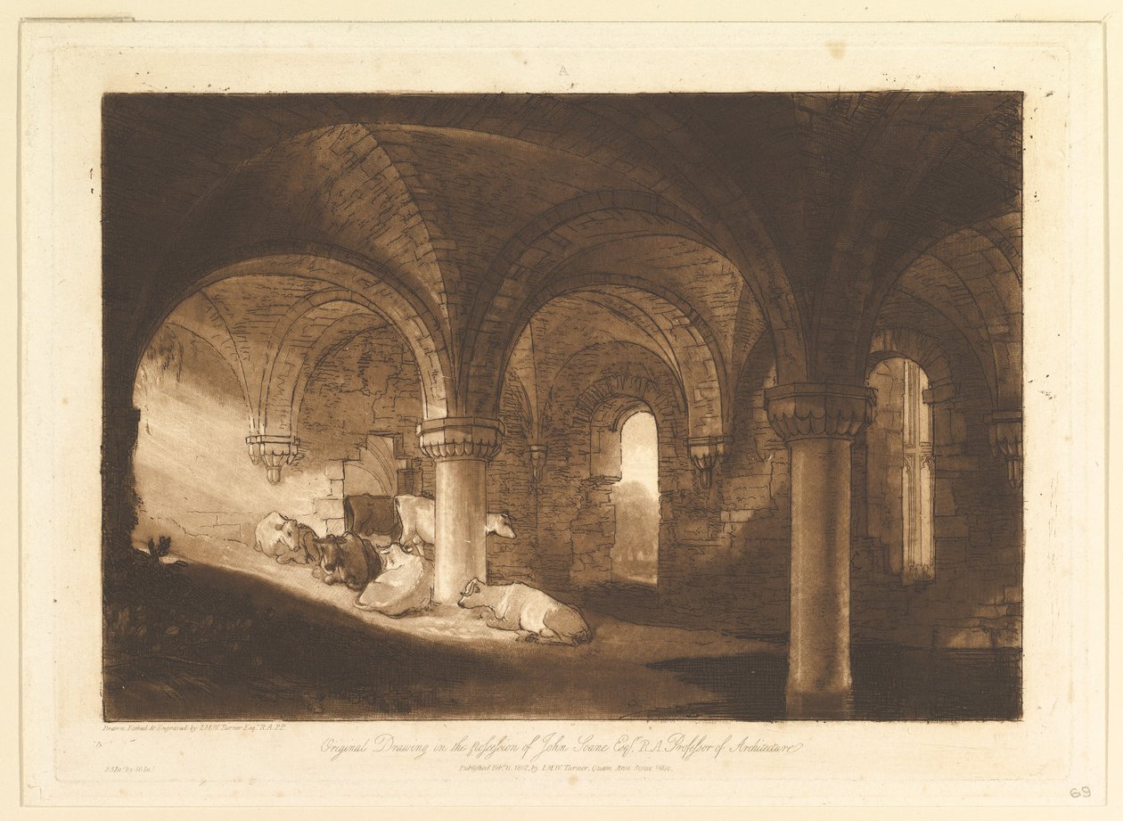 Kirkstall Manastırı Liber Studiorum Crypt, bölüm VIII, levha 39, 11 Şubat 1812. by Joseph Mallord William Turner