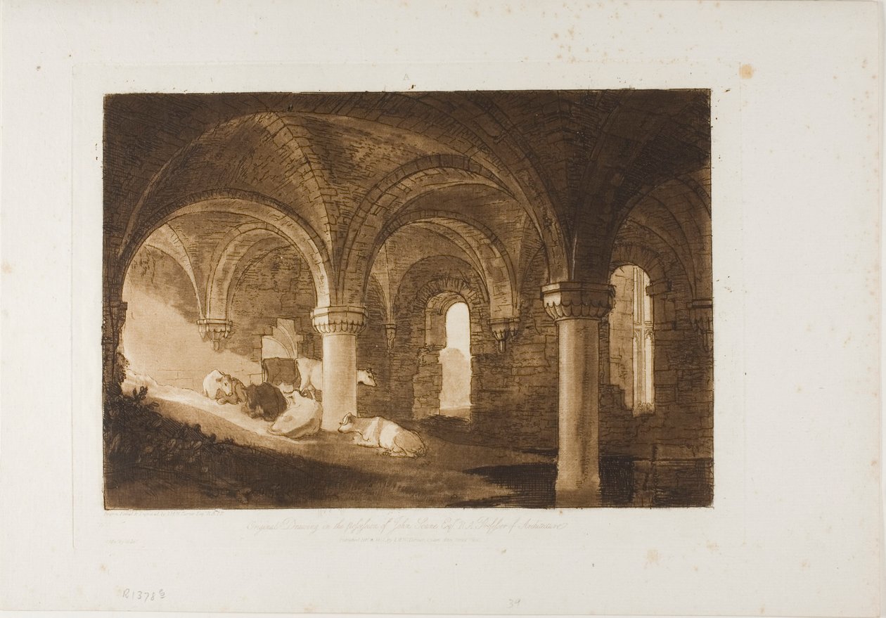Kirkstall Manastırı Mahzeni, Liber Studiorum'dan 39 numaralı plaka by Joseph Mallord William Turner