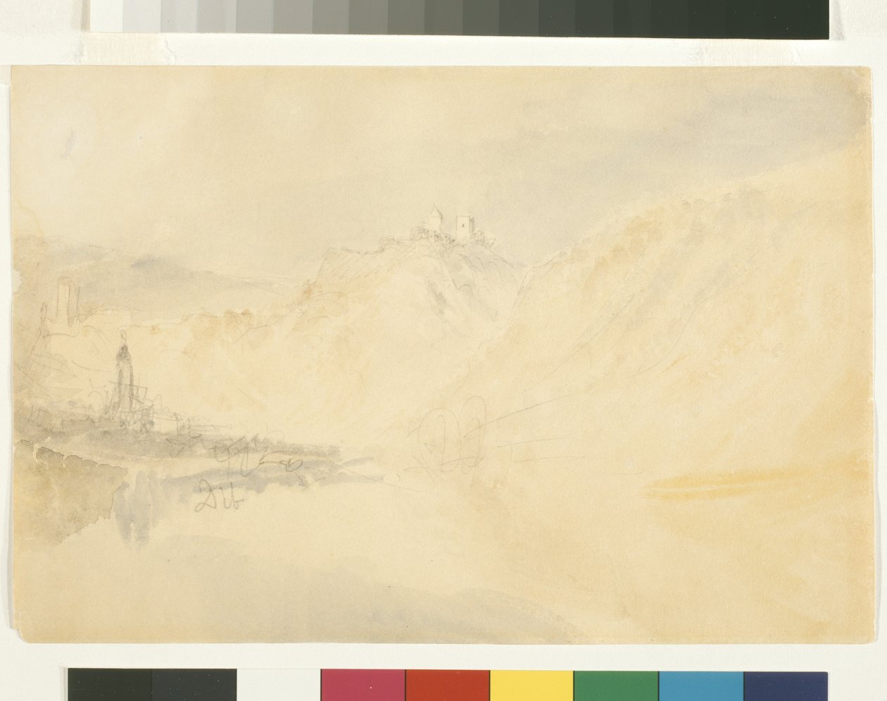 Mosel Üzerinde Dieblich (beyaz kağıt üzerine kalem üzerine suluboya) by Joseph Mallord William Turner