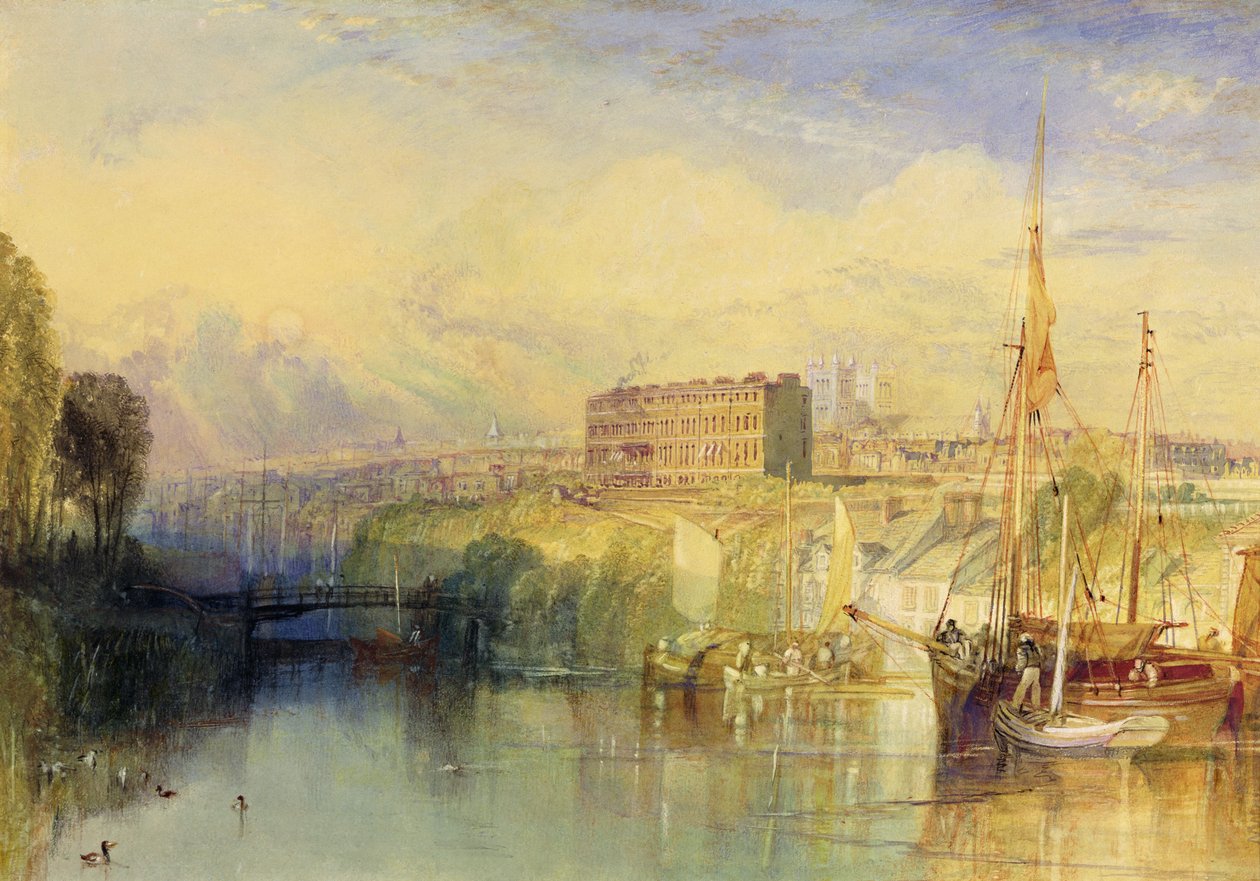Exeter, c.1827 (kağıt üzerine arap sakızı ve kazıma ve kesme ile sulu boya) by Joseph Mallord William Turner