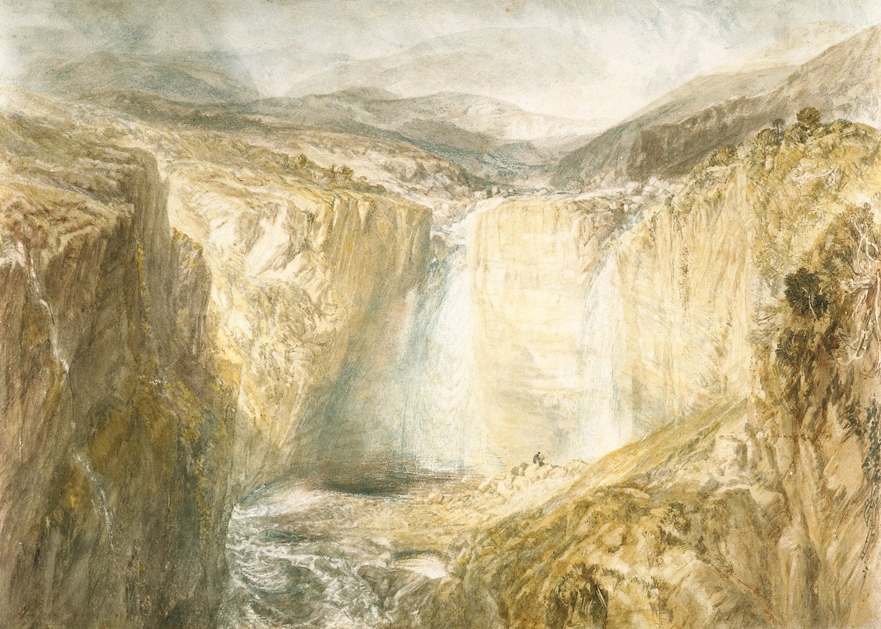 Fall Of The Tees, Yorkshire (kırık beyaz dokuma kağıt üzerine kalem üzerine suluboya) by Joseph Mallord William Turner