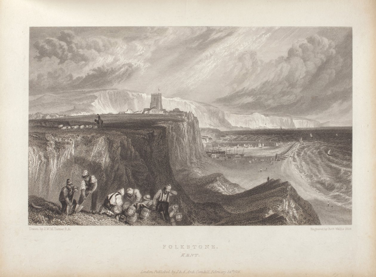 Folkstone, Kent, İngiltere'nin Güney Sahili'ndeki Pitoresk Manzaralarda bağlı olduğu şekliyle by Joseph Mallord William Turner