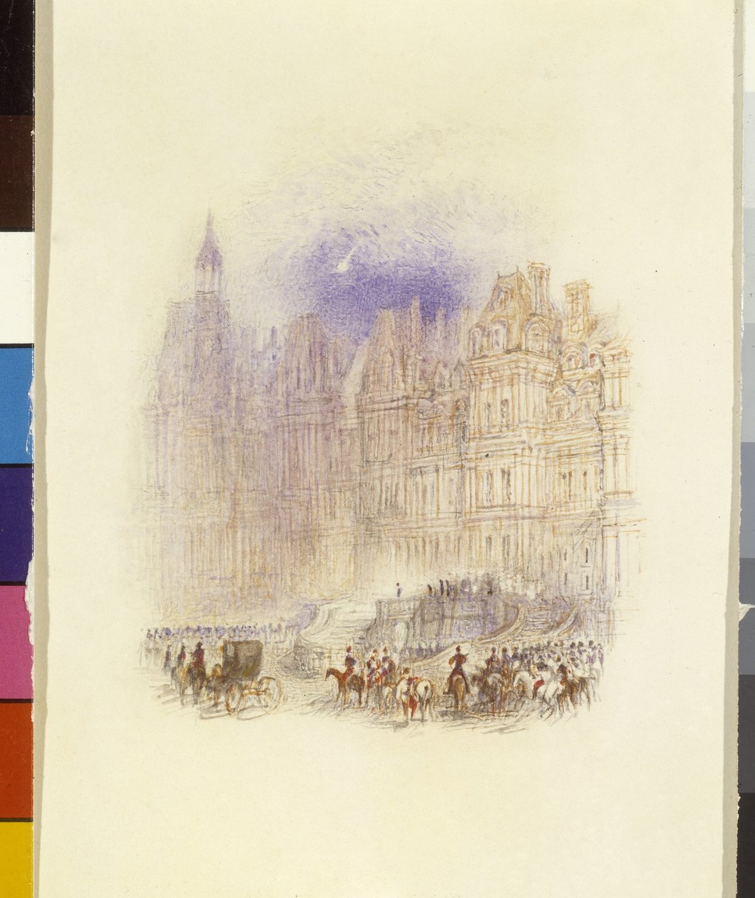 Fontainebleau: Napolyon'un Gidişi (beyaz kağıt üzerine kalem ve kırmızı mürekkeple güçlendirilmiş suluboya) by Joseph Mallord William Turner