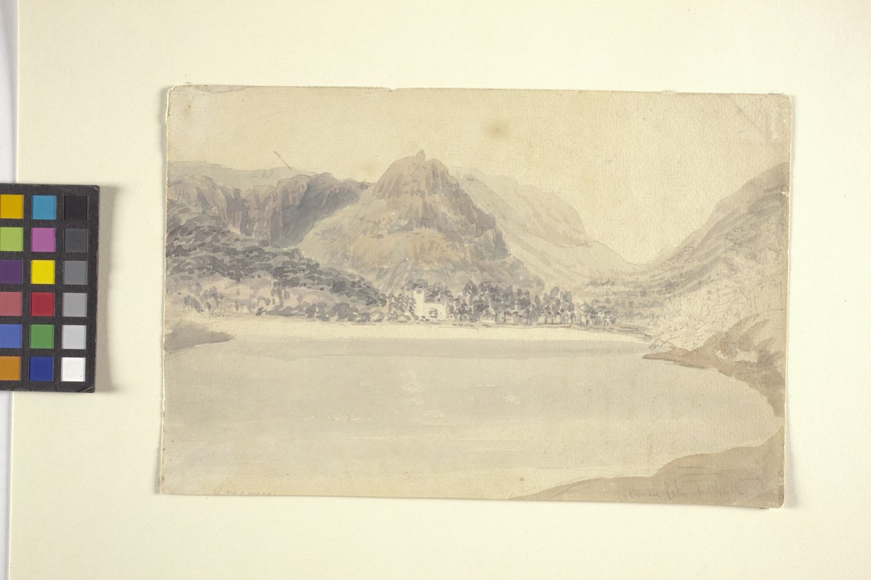 Grassmere Gölü ve Kilisesi (kirli beyaz kağıt üzerine kalem üzerine suluboya) by Joseph Mallord William Turner