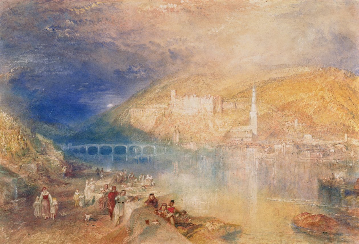 Heidelberg: Sunset, c.1840-42 (kağıt üzerine suluboya ve gövde rengi) by Joseph Mallord William Turner