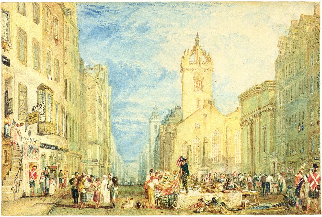 High Street, Edinburgh, c.1818 (sulu boya, tükenmez kalem, mürekkep, grafit ve dokuma kağıt üzerine kazıma) by Joseph Mallord William Turner