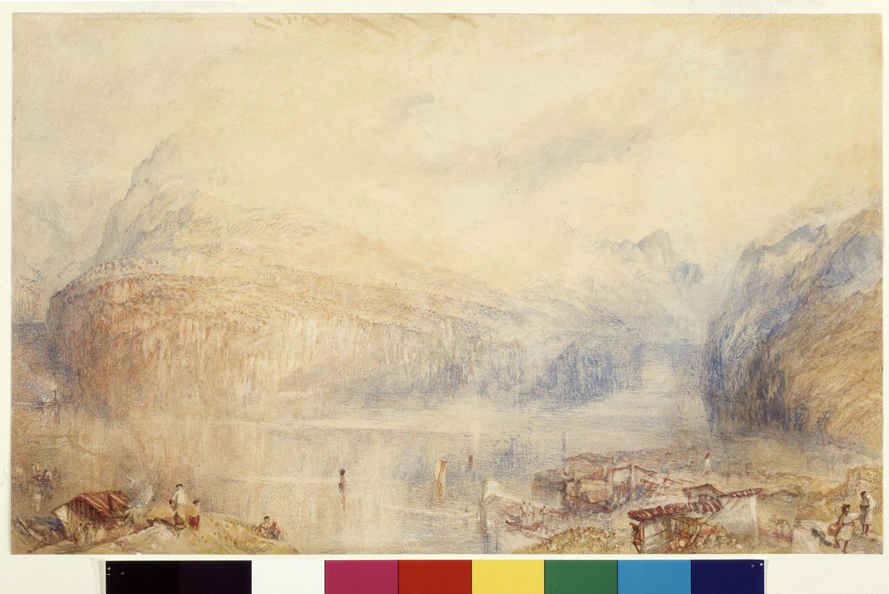 Brunnen'den Lucerne Gölü (beyaz kağıt üzerine suluboya ve guaj) by Joseph Mallord William Turner