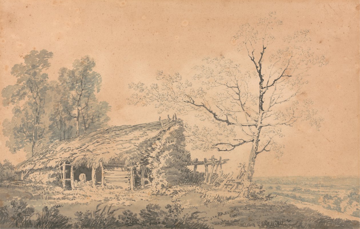 ಲ್ಯಾಂಡ್‌ಸ್ಕೇಪ್ ವಿತ್ ಬಾರ್ನ್, ಸಿ.1795 (ಗ್ರಾಫೈಟ್ ಮತ್ತು ವಾಶ್ ಆನ್ ಪೇಪರ್)ಟರ್ಕ್ by Joseph Mallord William Turner