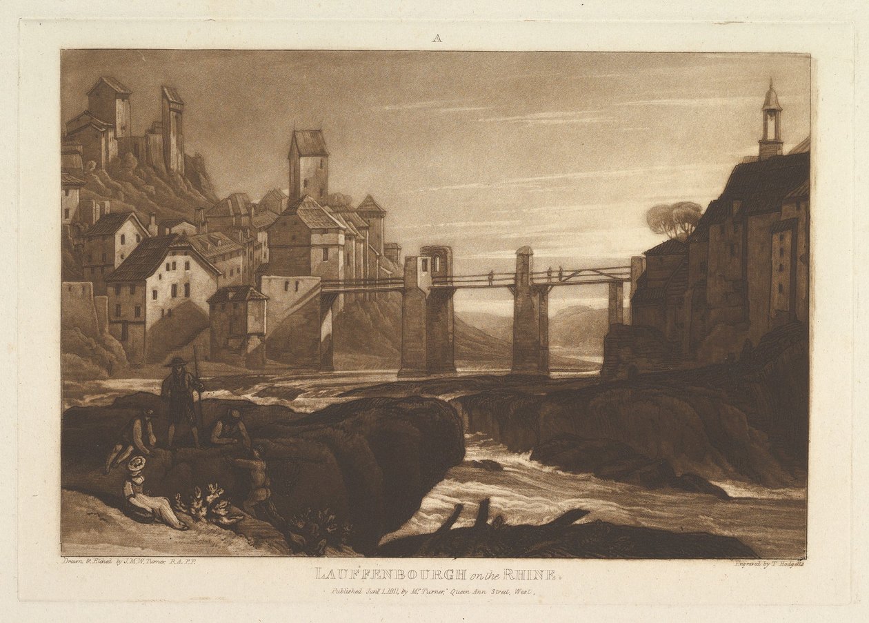 Ren Nehri üzerinde Lauffenbourgh, Liber Studiorum, bölüm VI, levha 31, 1 Ocak 1811. by Joseph Mallord William Turner