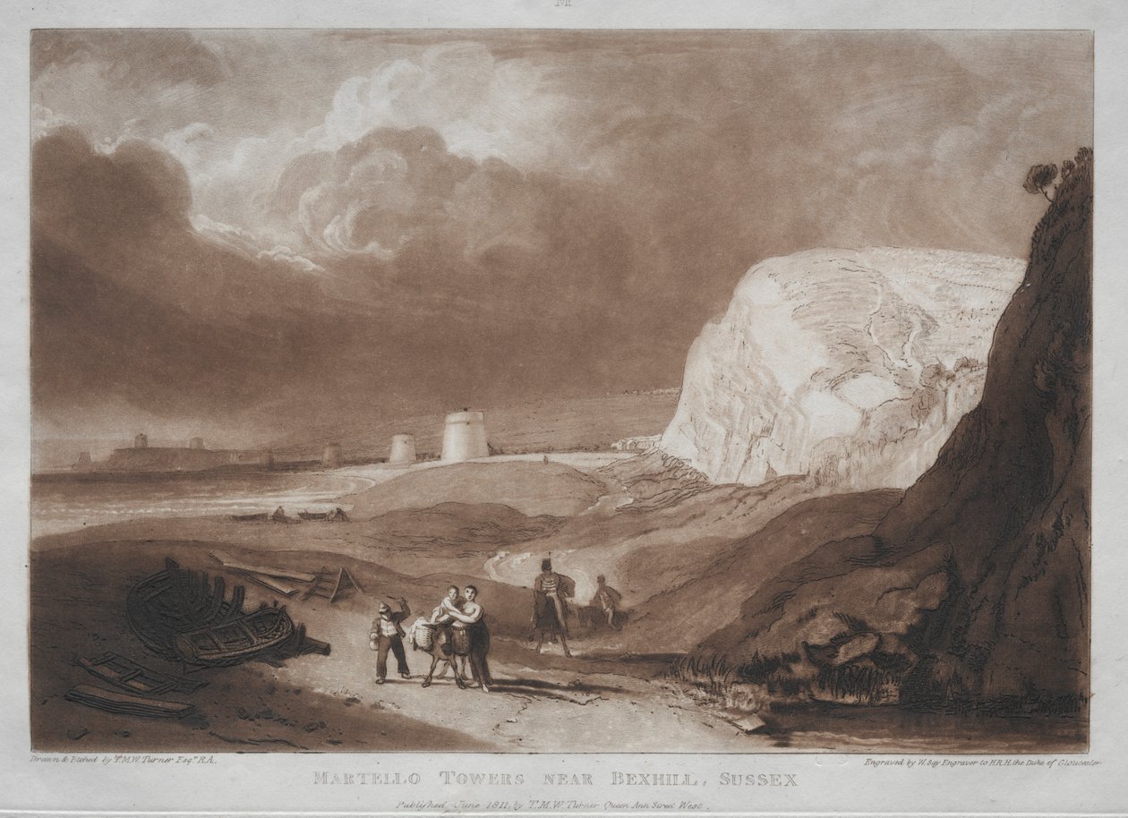 Liber Studiorum: Martello Kuleleri, Bexhill, Sussex yakınlarında. by Joseph Mallord William Turner