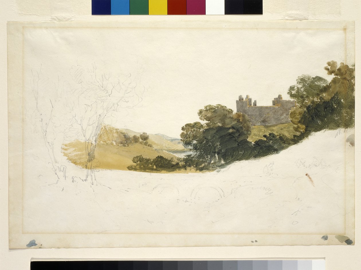 Linlithgow Sarayı, İskoçya (beyaz kağıt üzerine kalem üzerine suluboya) by Joseph Mallord William Turner