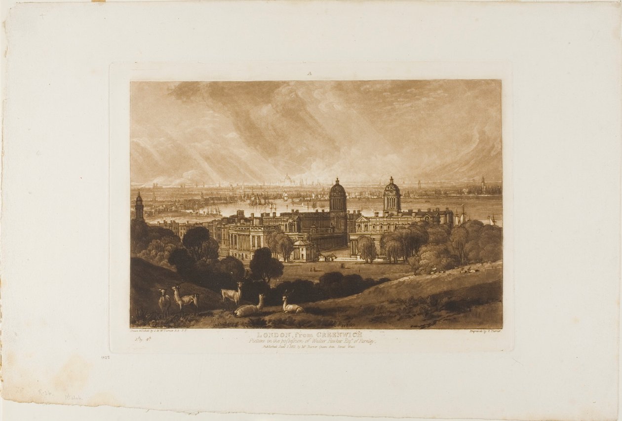 Greenwich'ten Londra, Liber Studiorum'dan 26 numaralı plaka by Joseph Mallord William Turner