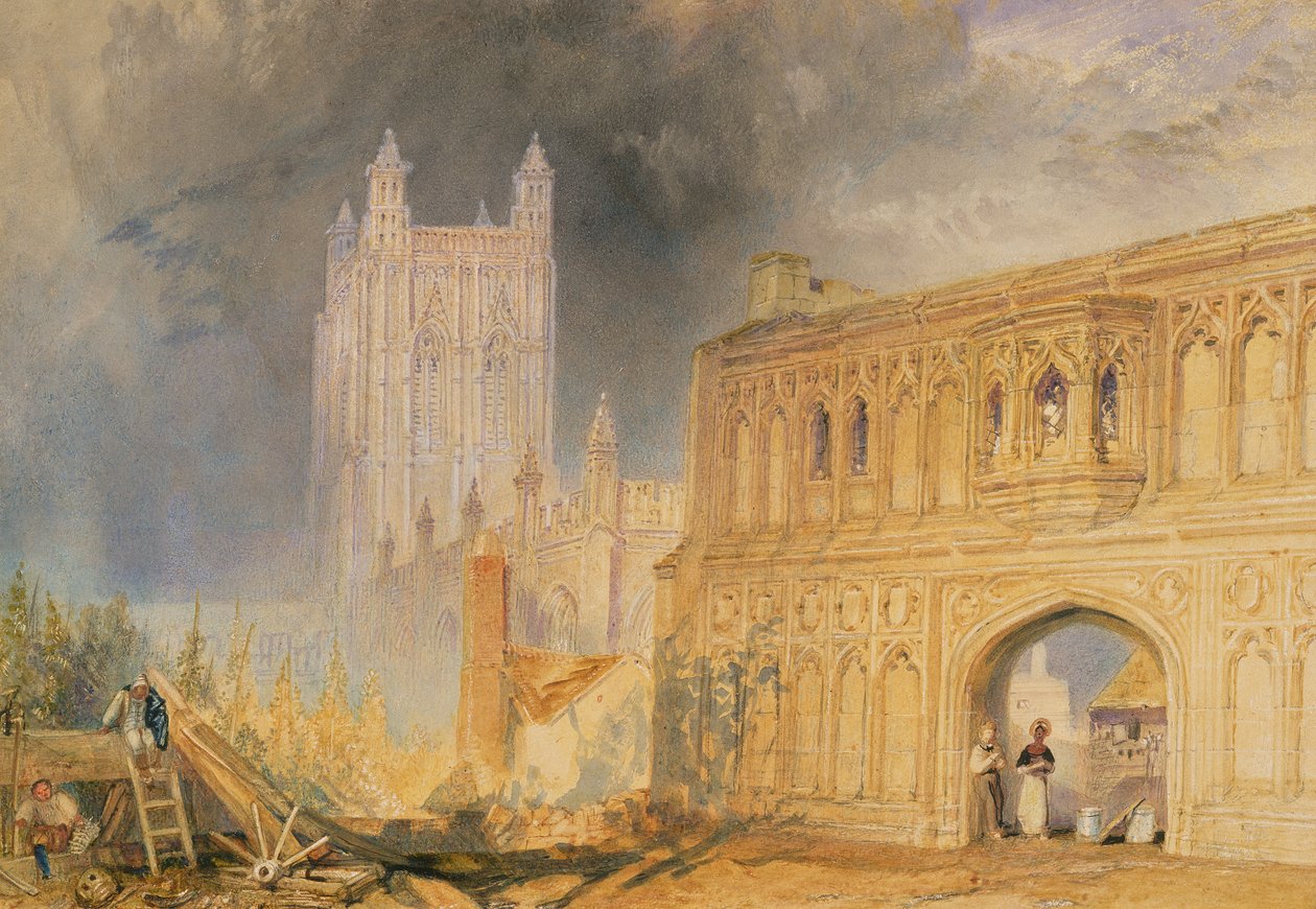 Malvern Abbey and Gate, Worcestershire, 1830 dolayları (kağıt üzerine suluboya) by Joseph Mallord William Turner