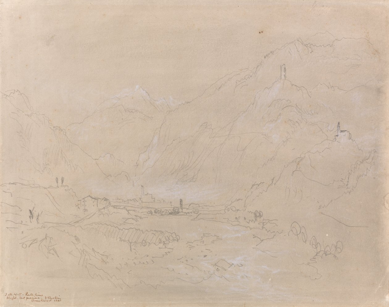Valley in Town ile Dağlık Manzara, 1840 dolayları (grafit ve kağıt üzerinde gri yıkama) by Joseph Mallord William Turner