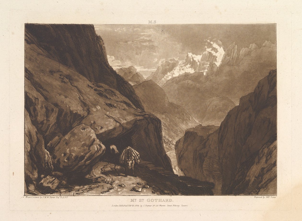 Mt. Aziz Gothard Liber Studiorum, bölüm II, levha 9, 20 Şubat 1808 by Joseph Mallord William Turner