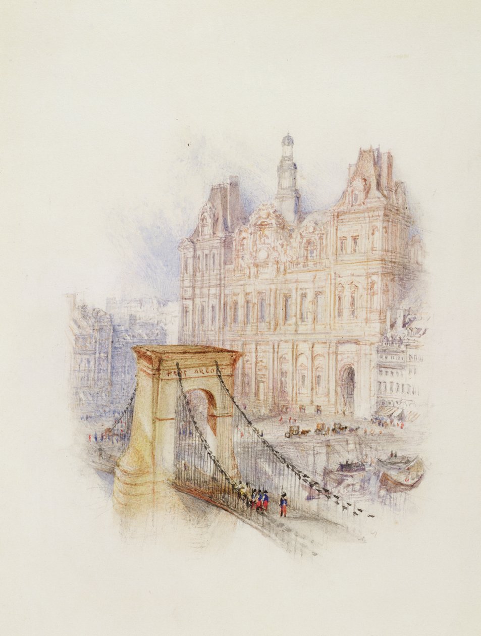 Paris: Hotel de Ville (beyaz dokuma kağıt üzerine suluboya, kalem ve kırmızı mürekkep) by Joseph Mallord William Turner