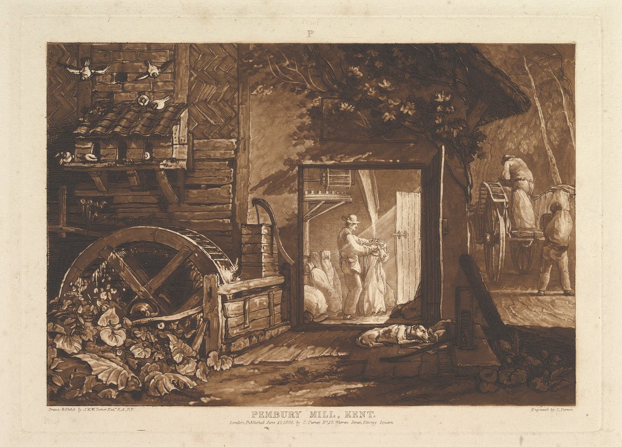 Pembury Mill, Kent Çalışmaları Kitabı, bölüm III, levha 12, 10 Haziran 1808 by Joseph Mallord William Turner