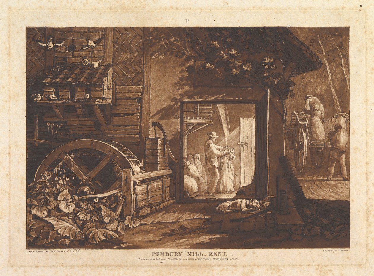 Pembury Mill, Kent Çalışmaları Kitabı, bölüm III, levha 12, 10 Haziran 1808 by Joseph Mallord William Turner