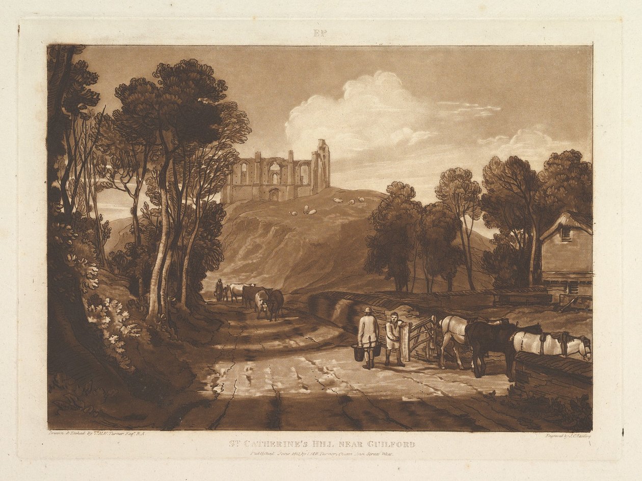 Guilford Liber Studiorum yakınlarındaki St. Catharines Tepesi, bölüm VII, levha 33, Haziran 1811. by Joseph Mallord William Turner