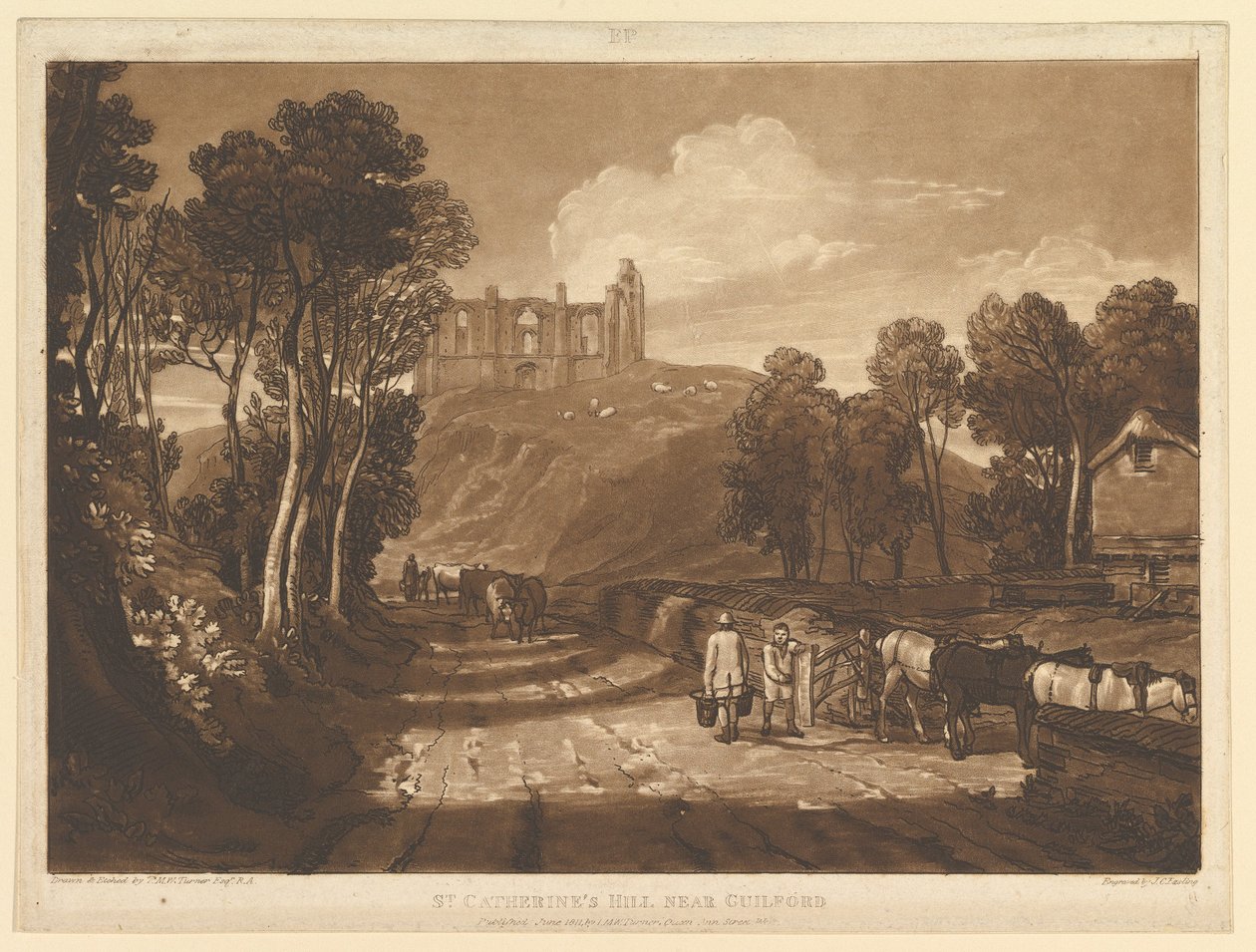 Guilford Liber Studiorum yakınlarındaki St. Catharines Tepesi, bölüm VII, levha 33, Haziran 1811. by Joseph Mallord William Turner