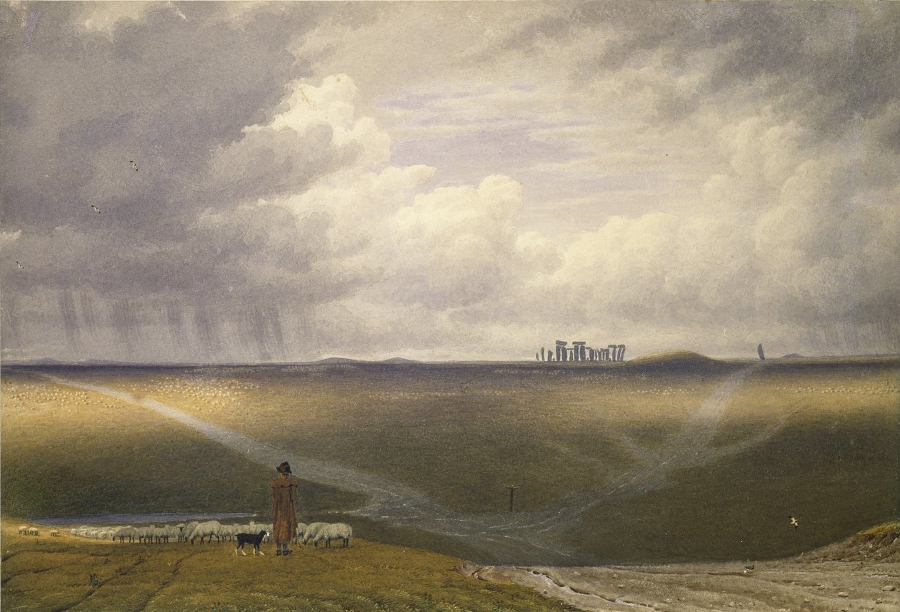 Stonehenge - Yağmurlu bir gün (kağıt üzerine sulu boya) by Joseph Mallord William Turner