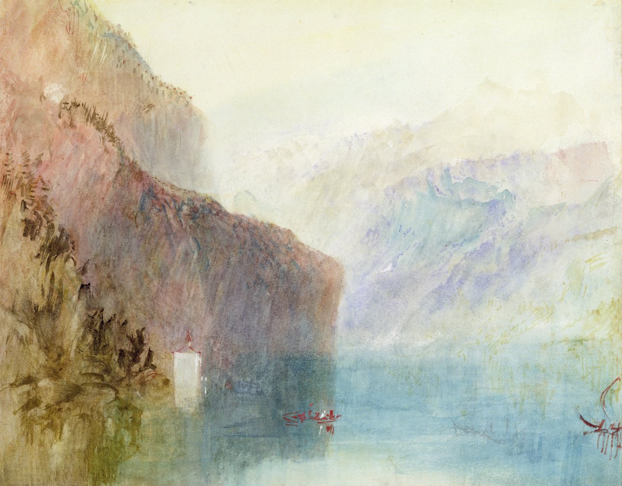 Tell Şapeli, Lucerne Gölü, 1841 dolayları (kağıt üzerine kalemle suluboya) by Joseph Mallord William Turner