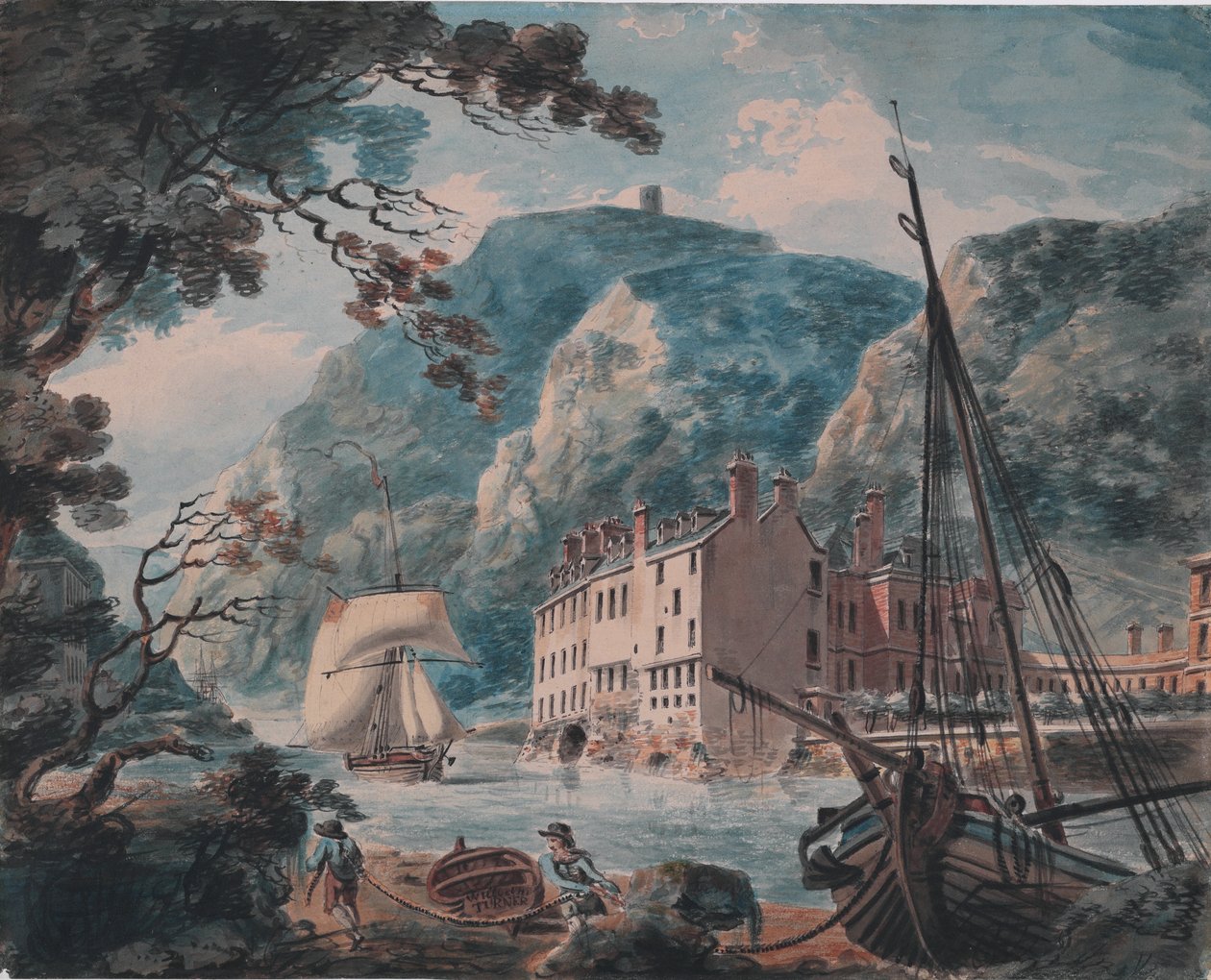 Old Hot Wells House ile Bristol'deki Avon Gorge, c. 1792 (grafit, sulu boya, tükenmez kalem ve kahverengi mürekkep) by Joseph Mallord William Turner