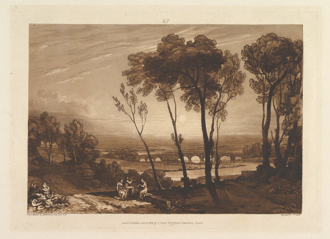 Orta Mesafedeki Köprü Liber Studiorum, bölüm III, levha 13, 10 Haziran 1808. by Joseph Mallord William Turner