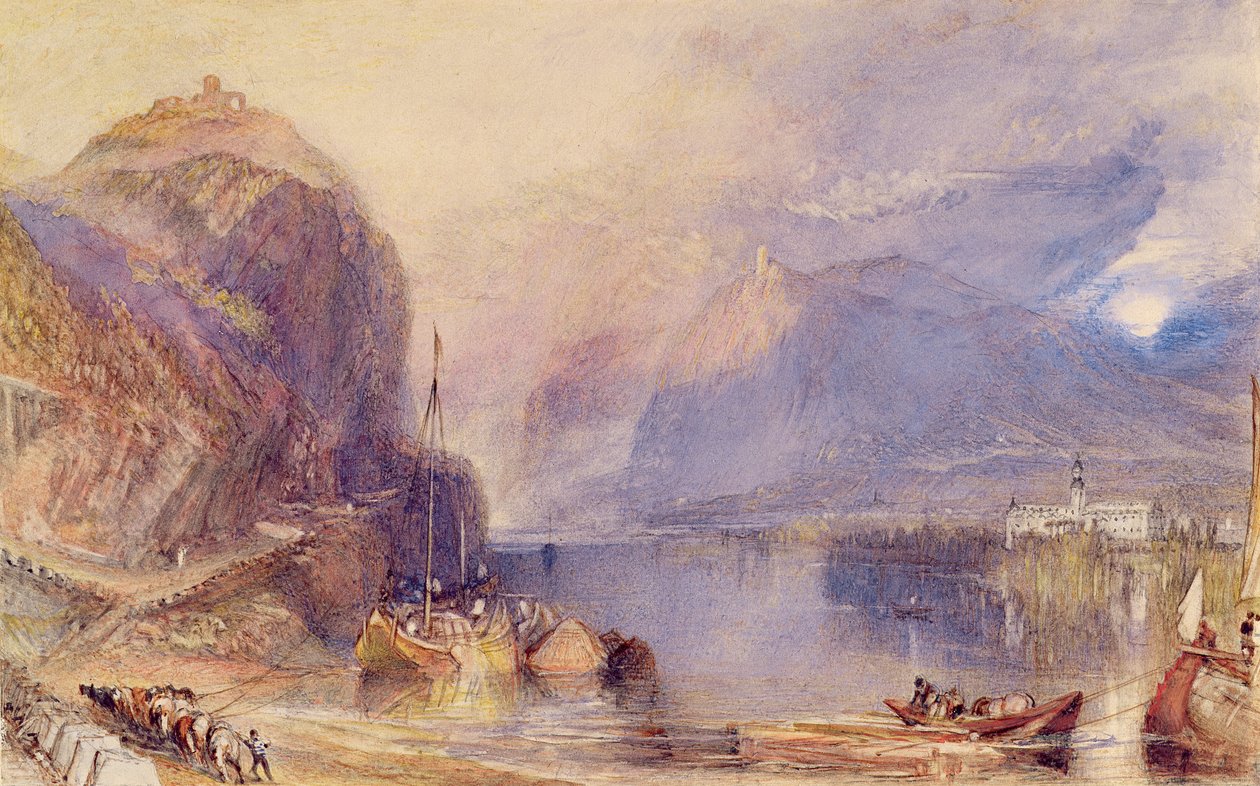 Drachenfels, Almanya, 1823-24 dolayları (kağıt üzerine kurşun kalem üzerine kazıma ile sulu boya ve gövde boyası) by Joseph Mallord William Turner