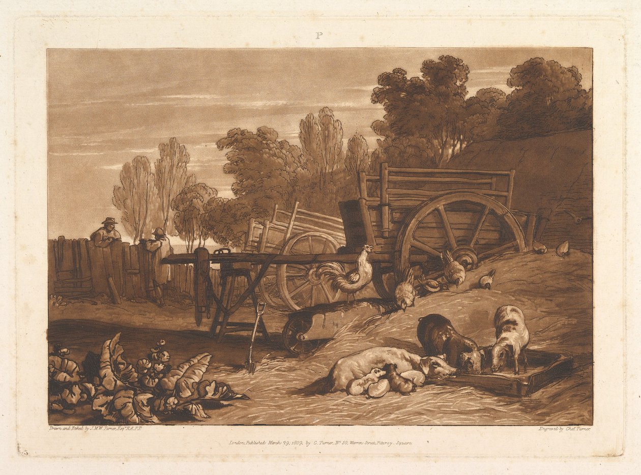 Cock Liber Studiorum ile Çiftlik Avlusu, bölüm IV, levha 17, 29 Mart 1809. by Joseph Mallord William Turner