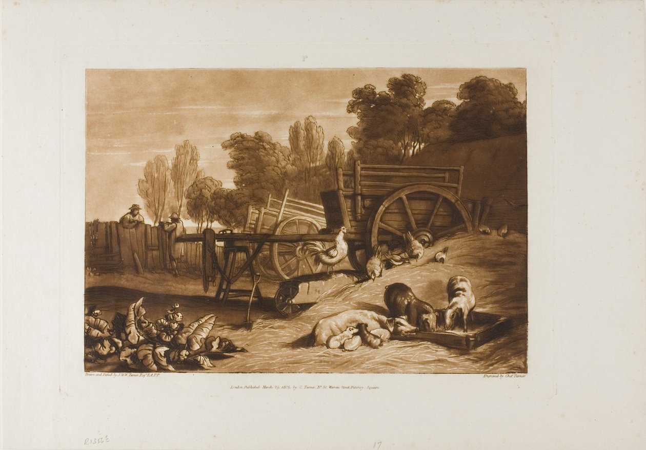 The Farm Yard with the Cock, Liber Studiorum'dan 17 numaralı plaka by Joseph Mallord William Turner