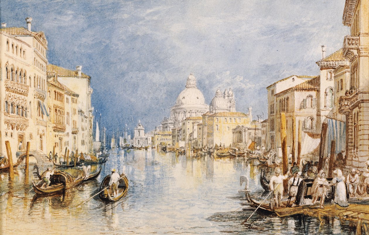 Büyük Kanal, Venedik, ön planda gondollar ve figürler, c.1818 by Joseph Mallord William Turner