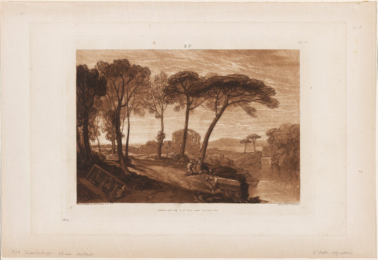 Minerva Medica Tapınağı, Liber Studiorum'dan 23 numaralı plaka by Joseph Mallord William Turner