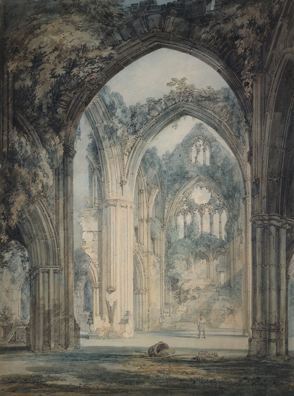 Transept of Tintern Abbey, Monmouthshire, c.1794 (kalem ve kağıt üzerine siyah mürekkeple grafit üzerine suluboya) by Joseph Mallord William Turner