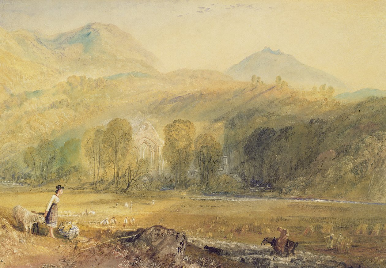 Valle Crucis Abbey, Denbighshire, 1826 dolayları (kağıt üzerine suluboya) by Joseph Mallord William Turner