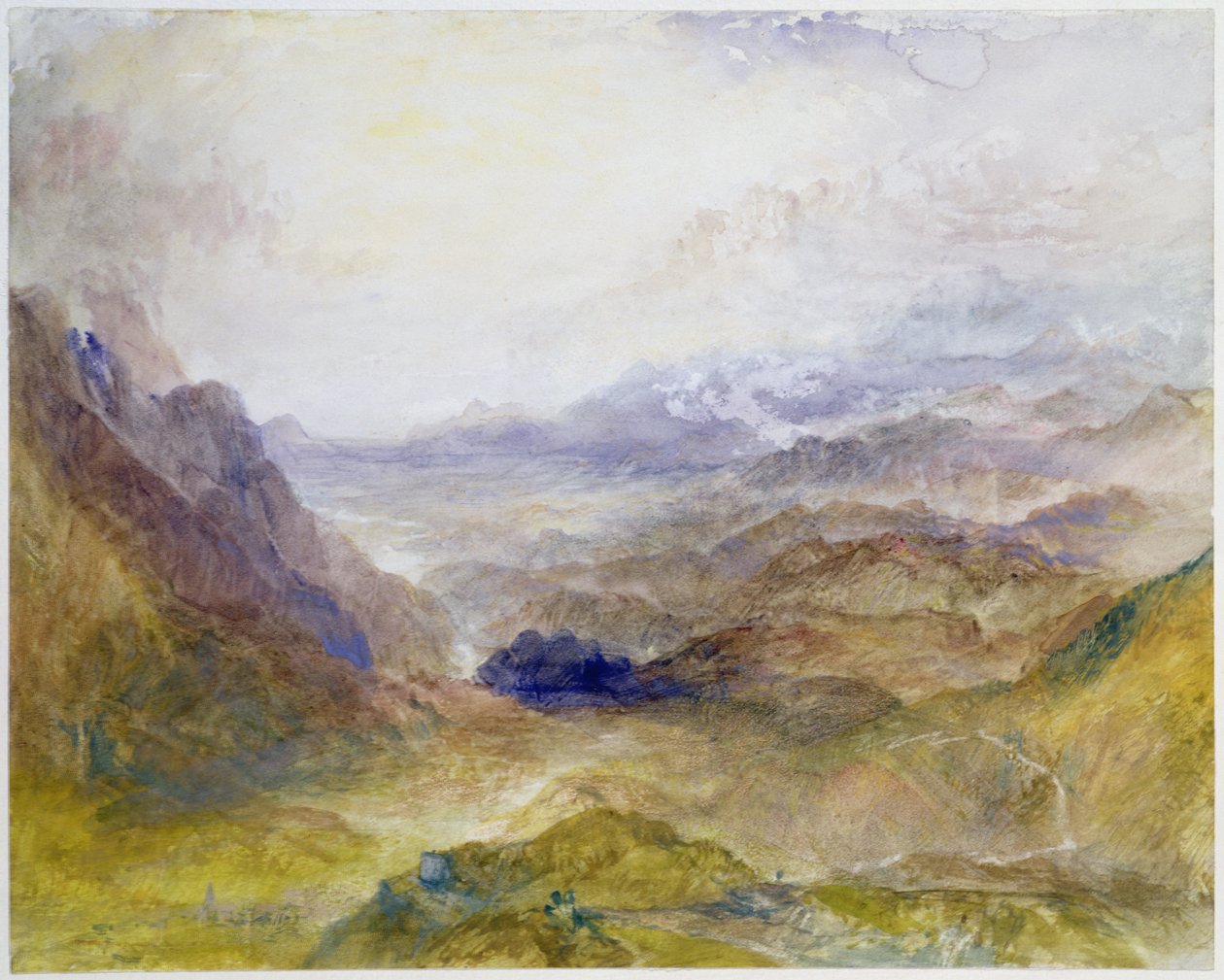 Bir Alp Vadisi boyunca görüntüleyin, muhtemelen Val d"Aosta by Joseph Mallord William Turner