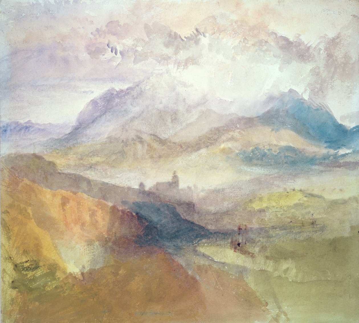 Bir Alp Vadisi boyunca görüntüleyin, muhtemelen Val d"Aosta by Joseph Mallord William Turner